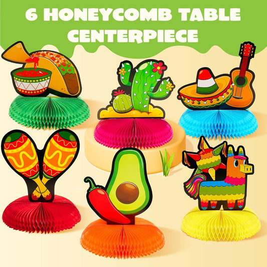 JOYIN 6 PCs Cinco De Mayo Fiesta Honeycomb Table Centerpiece 8.5” Party Decoration for Fun Fiesta Taco Party Supplies, Luau Event Photo Props, Mexican Theme for Carnivals Festivals