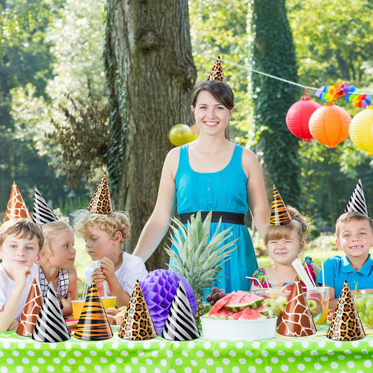 Spiareal 24 Pieces Safari Party Hats Jungle Animal Safari Theme Cone Paper Hats for Kids Zoo Birthday Party Supplies Favor