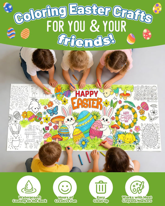 ATFUNSHOP Easter Giant Coloring Tablecloth 35" x 75" - Easter Crafts for Kids, Jumbo Paper Banner & Poster, Coloring Games & Party Activities - DIY Decorations & Gifts Games & Festive Decor