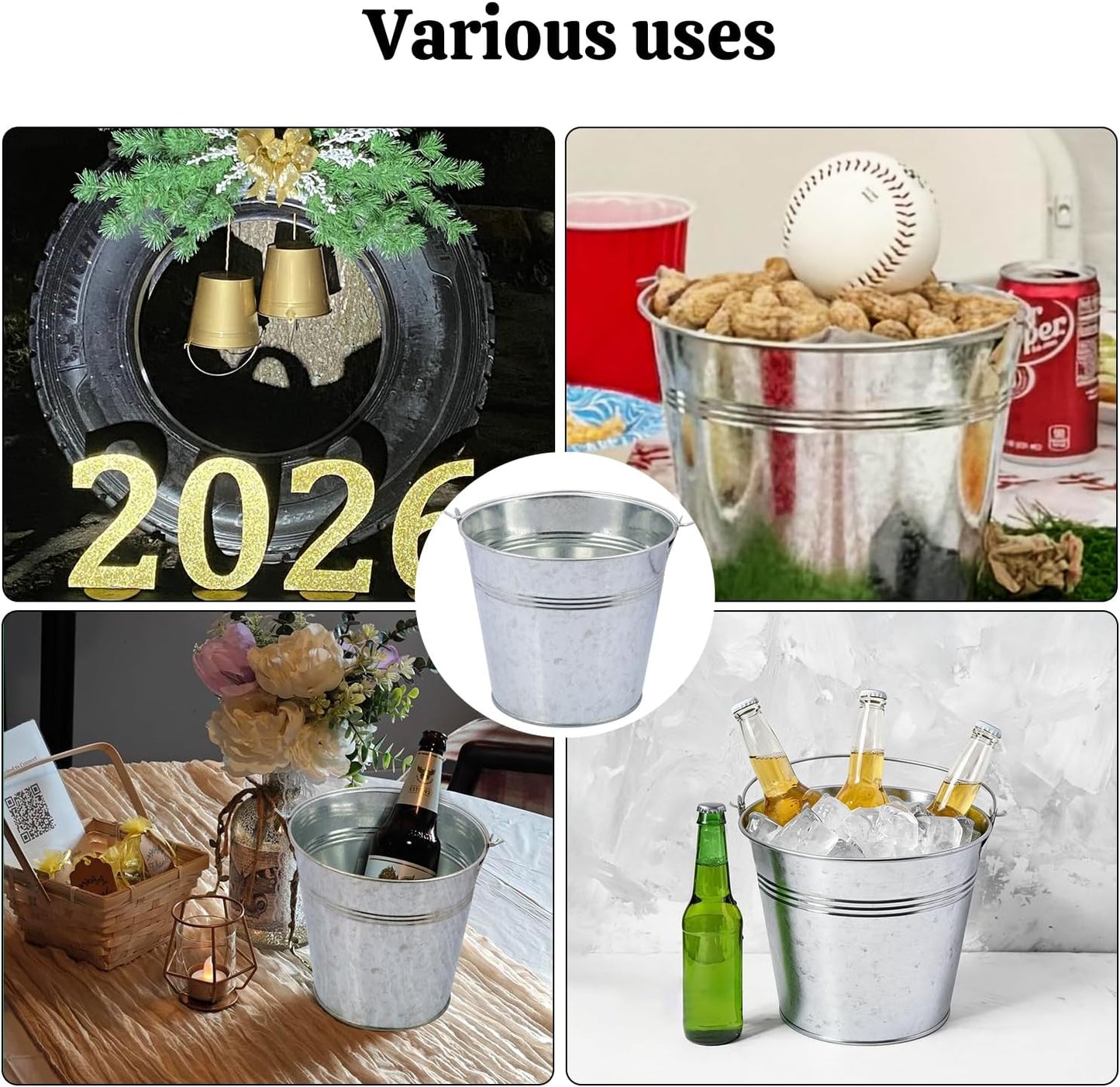 3 PCS 15.3 x 9 x 6 inches White Metal Galvanized Tub with Iron Handles, 3 Gallon Beverage Tubs for Parties, Large Ice Buckets for Beer, Wine, Cocktails & Outdoor Events