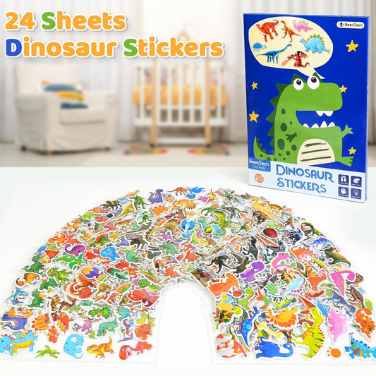 BEESTECH 24 Sheets Dinosaur Stickers 450+ for Kids Boys Girls Toddlers, Teacher Reward Stickers, Potty Chart Training, Dinosaur Party Favor Supplies, Goody Bag Stuffers,Pinata Filler