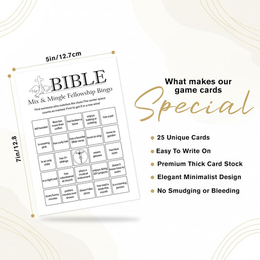 Bible Fellowship Bingo Cards, 25 Unique Sheets, Bible Bingo for Church Groups, Engaging Christian Games, Fun Bible Games Activity for Youth and Adults