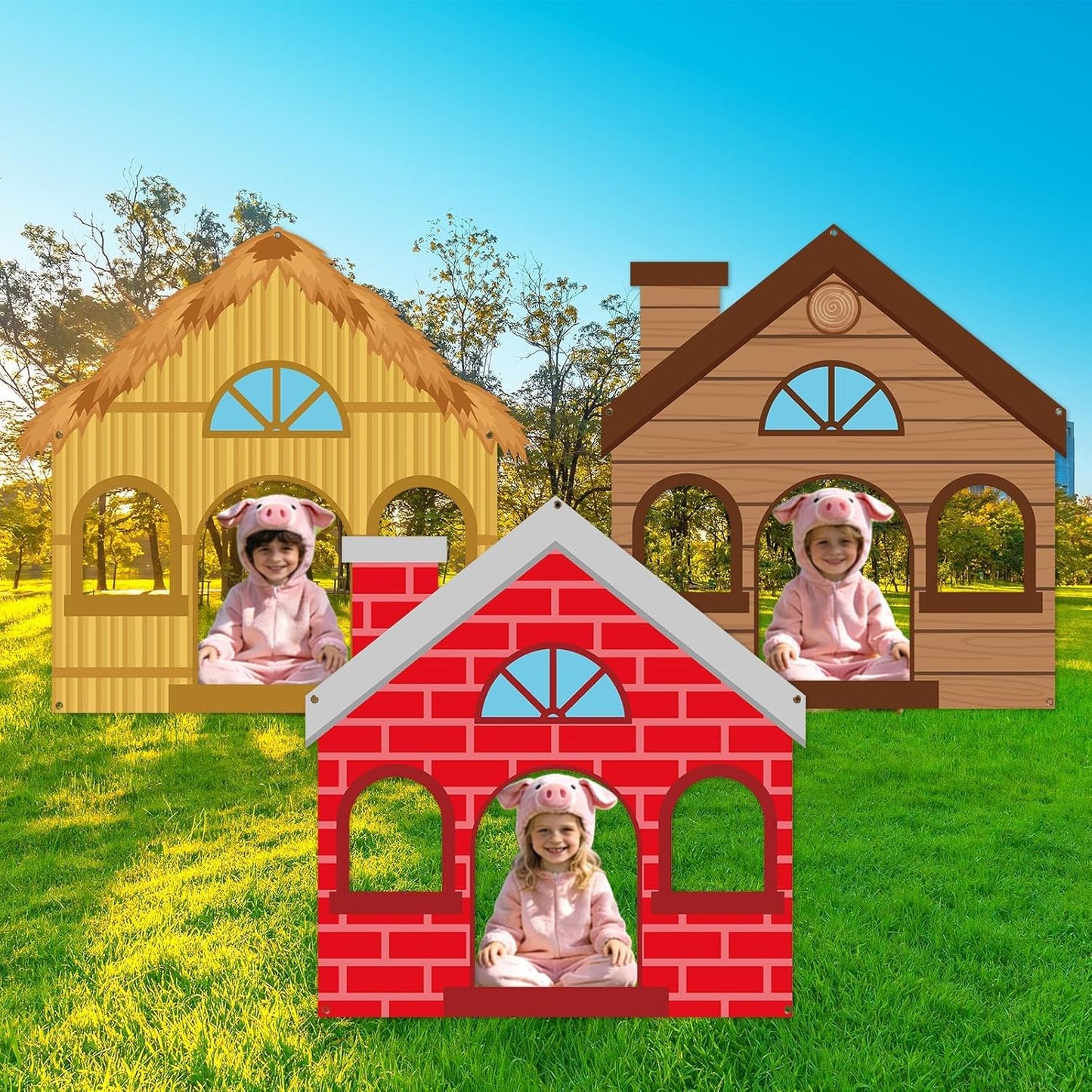 Large Red Brick House Photo Prop Red Brick House Shaped Selfie Frame Backdrop Banner Little Pigs Party Photo Booth Props for Kids Birthday Farm Animal Magical Party Decorations Supplies 63 x 60 Inch
