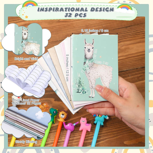 Colarr 64 Pcs Inspirational Mini Notebook with Pens Bulk Cartoon Animal Pens Funny Motivational Pocket Notebooks Animal Party Favors for Coworker Teacher Staff Stocking Stuffers
