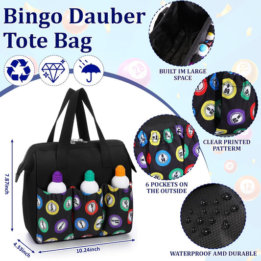 Crtiin 107 Pack Bingo Bag Bingo Game Cards and Dot Daubers Set Mixed Colors Dot Markers Handle and Zipper Tote Bag with Calling Card Suitable for Parties, Family Gathering Activity, Game Night