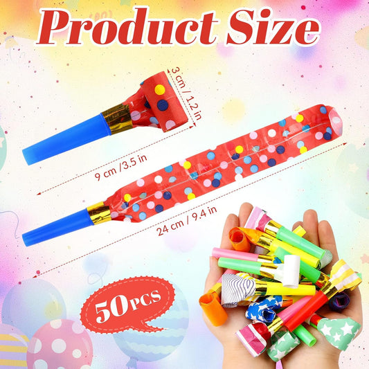 50 PCS Party Horns Blowers, Funny Birthday Blowouts, Party Whistles Noisemakers for Christmas, New Year, Birthday, Parties Favors Supplies
