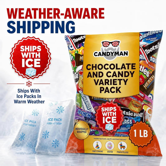 CANDYMAN (5 LB) Chocolate Candy Variety Pack — Individually Wrapped Bulk Candy Mix, Fun & Mini Size Treats for, Pinata Fillers for Kids, Party Favors, Father's Day, Ship with Ice