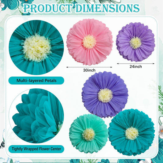 Chunful 5 Pcs 30'' 24'' Gaint Pastel Tissue Paper Flowers Decoration Large Hanging Tissue Paper Pom Poms Decor for Pastel Birthday Bachelorette Wedding Baby Shower Bridal Shower Easter Party Decor