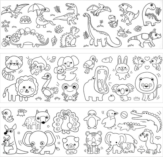 2PCS Children's Drawing Roll, Coloring Paper Roll for Kids Gift, 120 * 11.8 Inches DIY Painting Drawing Paper Roll, Sticky Drawing Paper Roll, Early Educational Toys for Kids (Animal World)