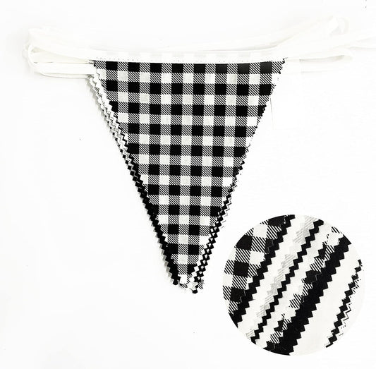 32Ft Dusty Blue Party Decorations Retro Blue Gingham Triangle Banner Flag Pennant Fabric Garland Streamers for Nautical Wedding Birthday Ahoy Achor Bridal Baby Shower Under The Sea Decor Supplies