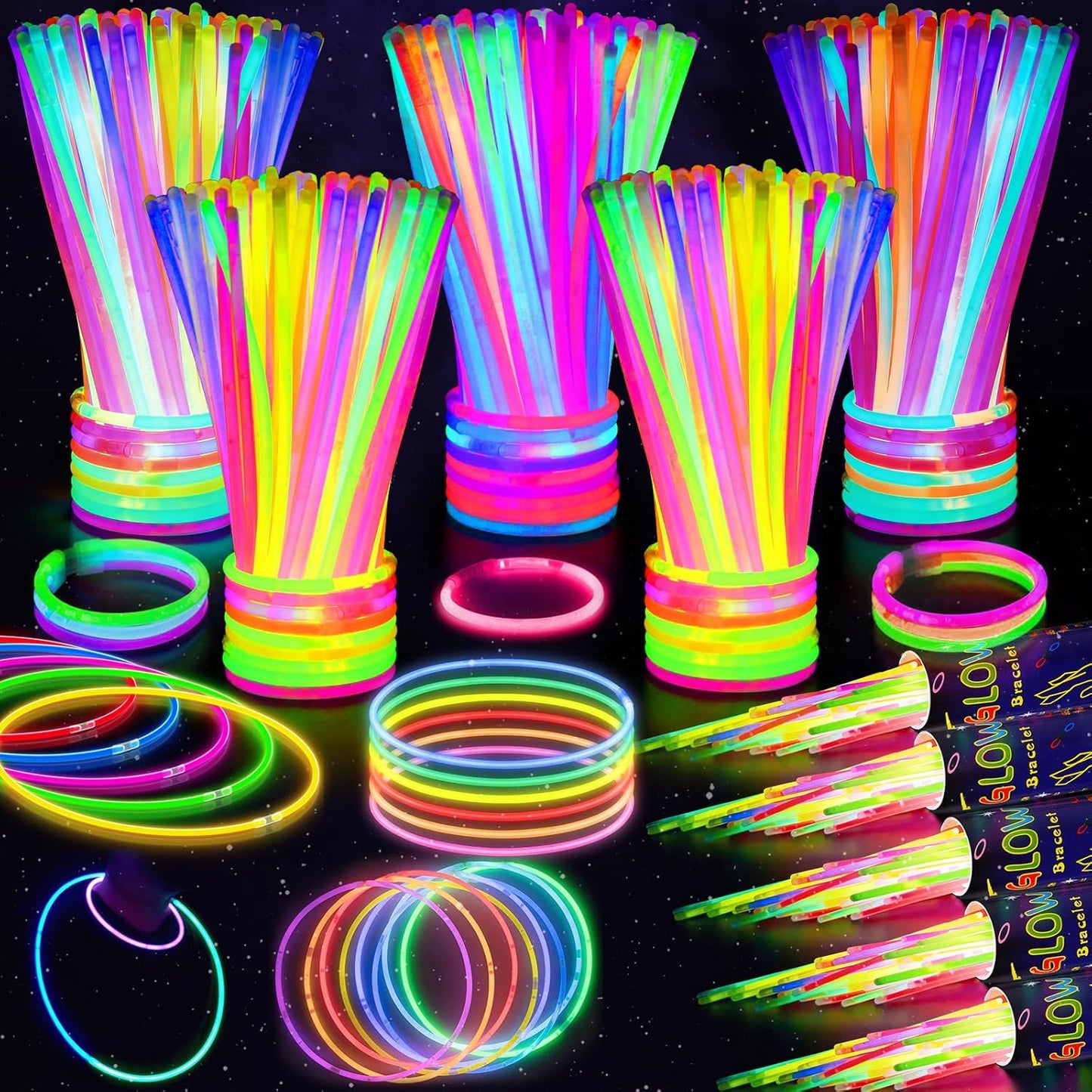SHQDD 100 Glow Sticks Bulk Party Pack, 8” Neon Glow Sticks, DIY Glowsticks with Connectors Bracelets & Necklaces, Glow in the Dark Party Supplies for Kids, Adults, Parties, Halloween & New Year