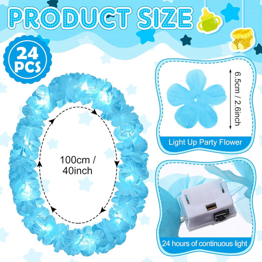 Sherr 24 Pcs LED Leis Light Up Purple and Gold Hawaiian Flower Necklaces, Graduation 2026 Party Supplies, Class of 2026 Leis for Beach Wedding Luau Glow Party Favors