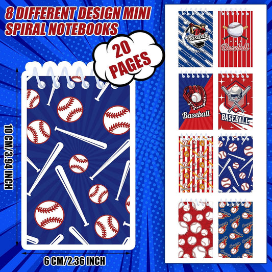 Yinder 24 Pcs Baseball Mini Notepads Baseball Party Favors Sports Mini Notepads Baseball Small Notebooks Spiral Memo Pad 2.36 x 3.94 Inch for Teacher Office Reward