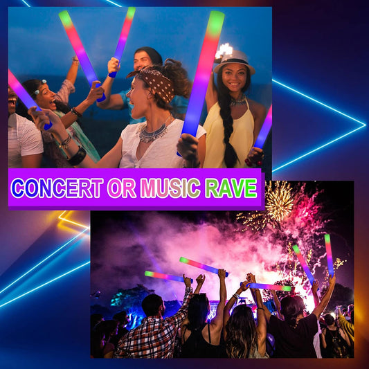Taotuo 30 PCS LED Light Up Foam Sticks Party Favors Glow Sticks with 3 Modes for Glow Parties, Weddings, Raves, Concert, Halloween,Christmas