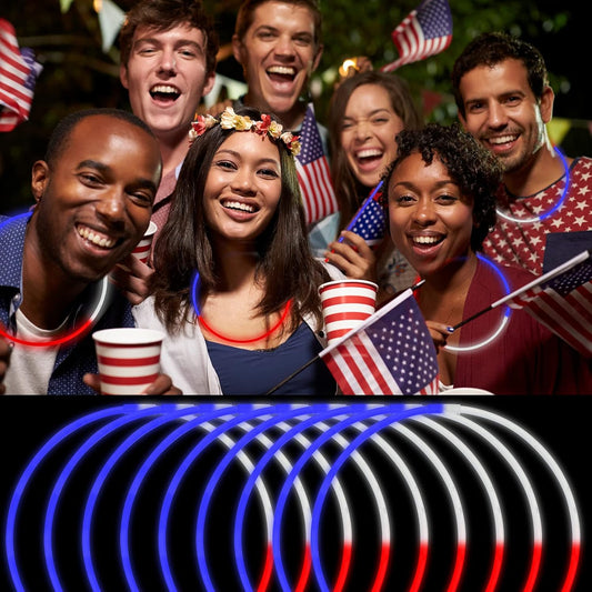 Retisee 300 Pcs 22 Inch Memorial Day Red White Blue Glow Necklaces Stick Bulk Tricolor 4th of July Light up Stick 250th Patriotic Themed Decoration for Patriotic Party Festivals Adults