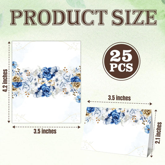 Blue FLoral Place Cards, Watercolor Flower Name Card For Table Setting, 25 Food Table Tent Cards For Birthday Wedding Baby Shower Dinner Party, Food Name Labels Decorations -A08