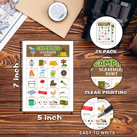 Camping Scavenger Treasure Hunt Games Cards for Friends and Family, Outdoor Scavenger Hunts, Trip Family Holiday Party Games, Find and Seek Camping Game Set -05
