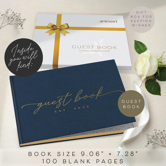 Wedding Guest Book for Reception — Gold-Foiled Guestbook to Sign in, Elegant Baby Shower Guest Book for Party & Birthday — Navy Photo & Polaroid Guest Book for Wedding & Bridal Shower (No Date)