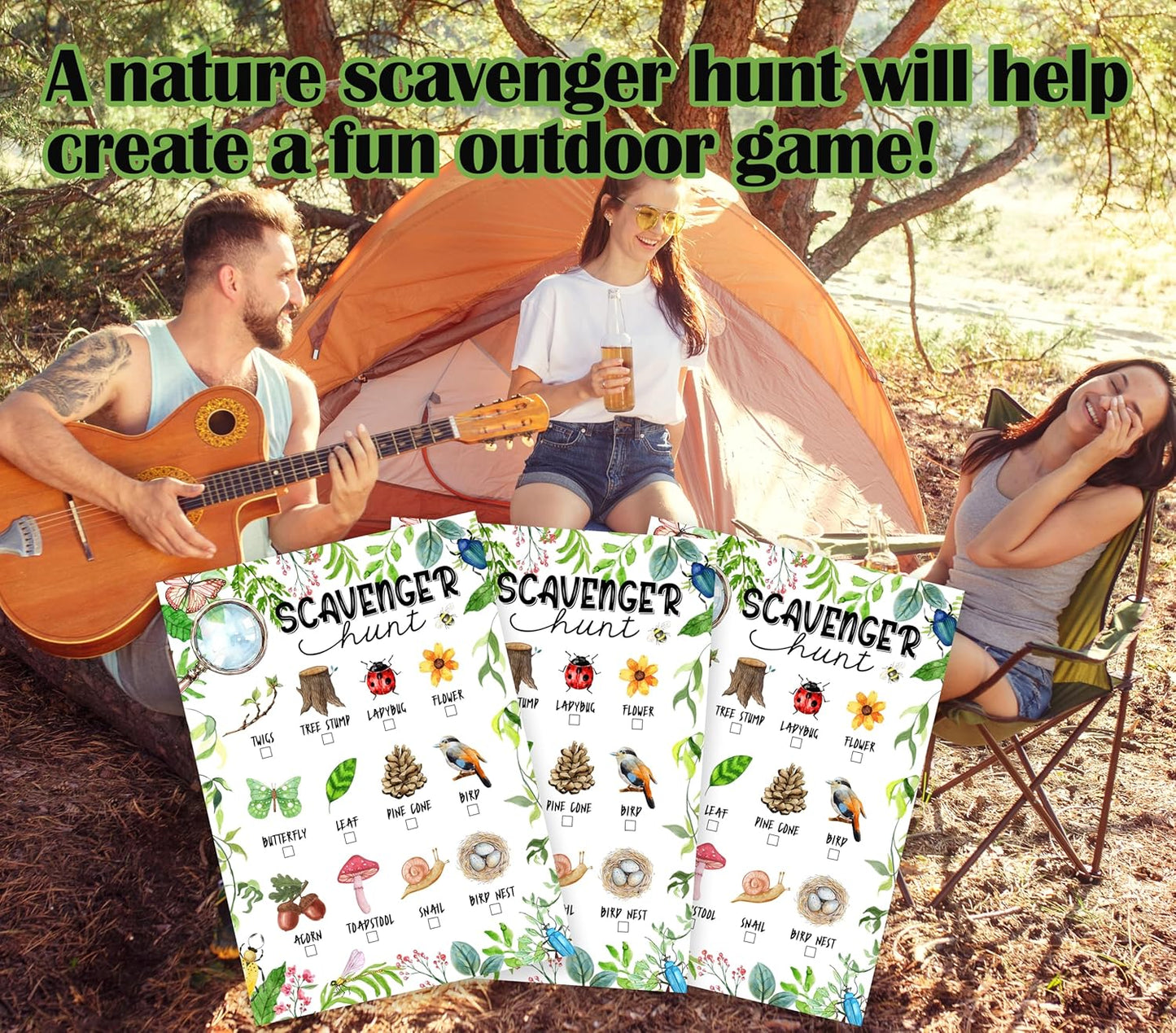 25 Pcs Nature Scavenger Hunt Cards, Outdoor Scavenger Hunts, Camping Scavenger Hunt Game Set, Outdoor Travel Seek Activity, Holiday Party Games for Family Friend, A01