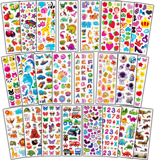 Habett 3D Stickers for Kids & Toddlers, 500+ 3D Puffy Stickers Including Animals, Letters, Numbers, Dinosaurs, Cars and More for Boys, Girls, Teachers, Reward, Craft Scrapbooking
