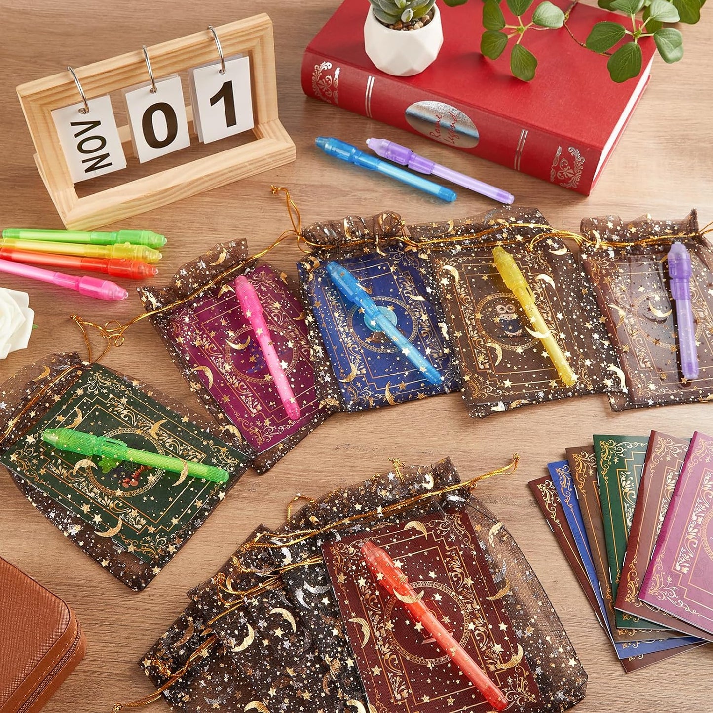 36PCS Magical Party Favors, 12 Invisible Ink Pen 12 Notebook and 12 Gift Bag Set Spy Magic Markers Pen Party Favors for Birthday Goodie Bag Stuffers Secret Message Prizes