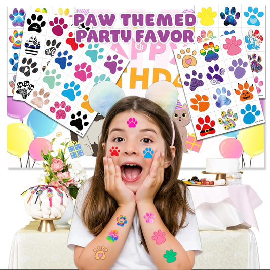 60 PCS Paw Print Temporary Tattoos for Kids - Pre-Cut Dog & Cat Animal Stickers | Perfect Party Favors, Birthday Decorations, Classroom Rewards & Goodie Bag Fillers for Boys & Girls