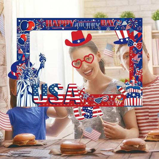 4th of July Independence Photo Booth Prop, Posing Selfie Supplies Funny Picture Decorations for Patriotic Memorial Themed Party Favor Masquerade Backdrop Decor Supplies