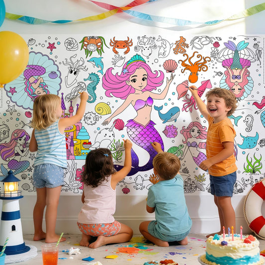Farm Giant Coloring Tablecloth - 72 x 31 Inch Jumbo Paper Coloring Activity Poster, Barnyard Animals Themed Table Cover for Birthday Party, Classroom, Family Game Night Decorations
