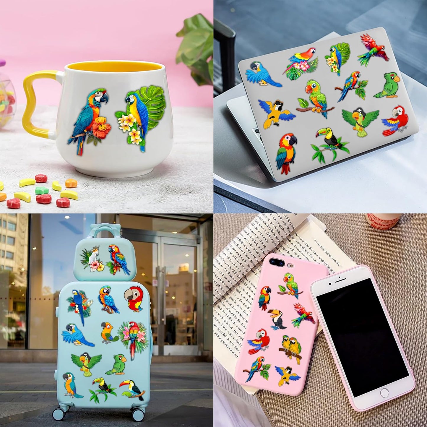 Cherisnowy 48PCS Parrot Party Set - 24PCS Temporary Tattoos & 24PCS Slap Bracelets - Tropical Birthday Supplies, Baby Shower Gifts, Classroom Rewards & Party Decor for Kids (Boys & Girls)