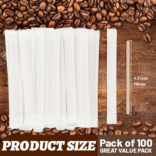 ANTETOK Wooden Coffee Stirrers - Coffee Stir Sticks 7.5 Inch,100pcs Disposable Birch Wood Coffee/Beverage Stirrers,Swizzle Drink Sticks,Coffee Bar Accessories