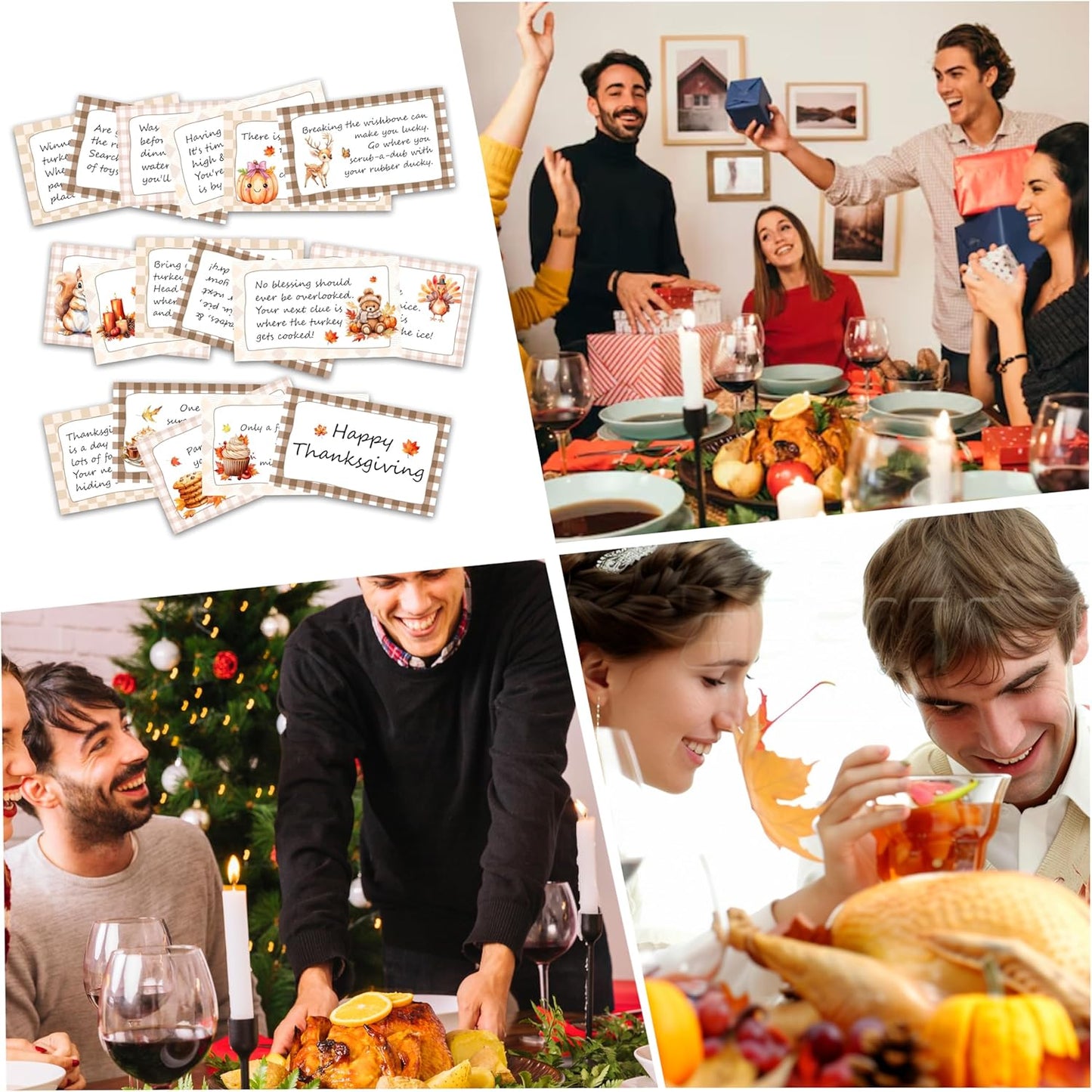Thanksgiving Treasure Hunt Clue Game, Fall Scavenger Games for Adults, Happy Thanksgiving Party Activities, Autumn Pumpkin Party Supplies (16 Cards with 16 Colorful Envelopes) -01