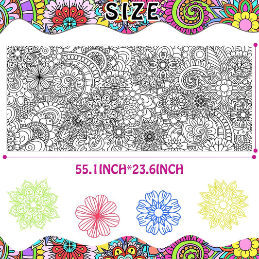 Giant Coloring Poster, Large Wall Coloring Tablecloth for Kids, Drawing Flower Paper Table Cover for Boys Girls, DIY Art Crafts Classroom Group Activities(55.1''*23.6'')