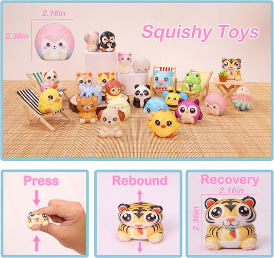 24PCS Squishy Party Favors for Kids - Cute Squishies Toys Bulk Animal Squishy Party Favors Birthday Goodie Bags Stuffers End of Year Student Gifts from Teacher 5th Grade Graduation Gifts