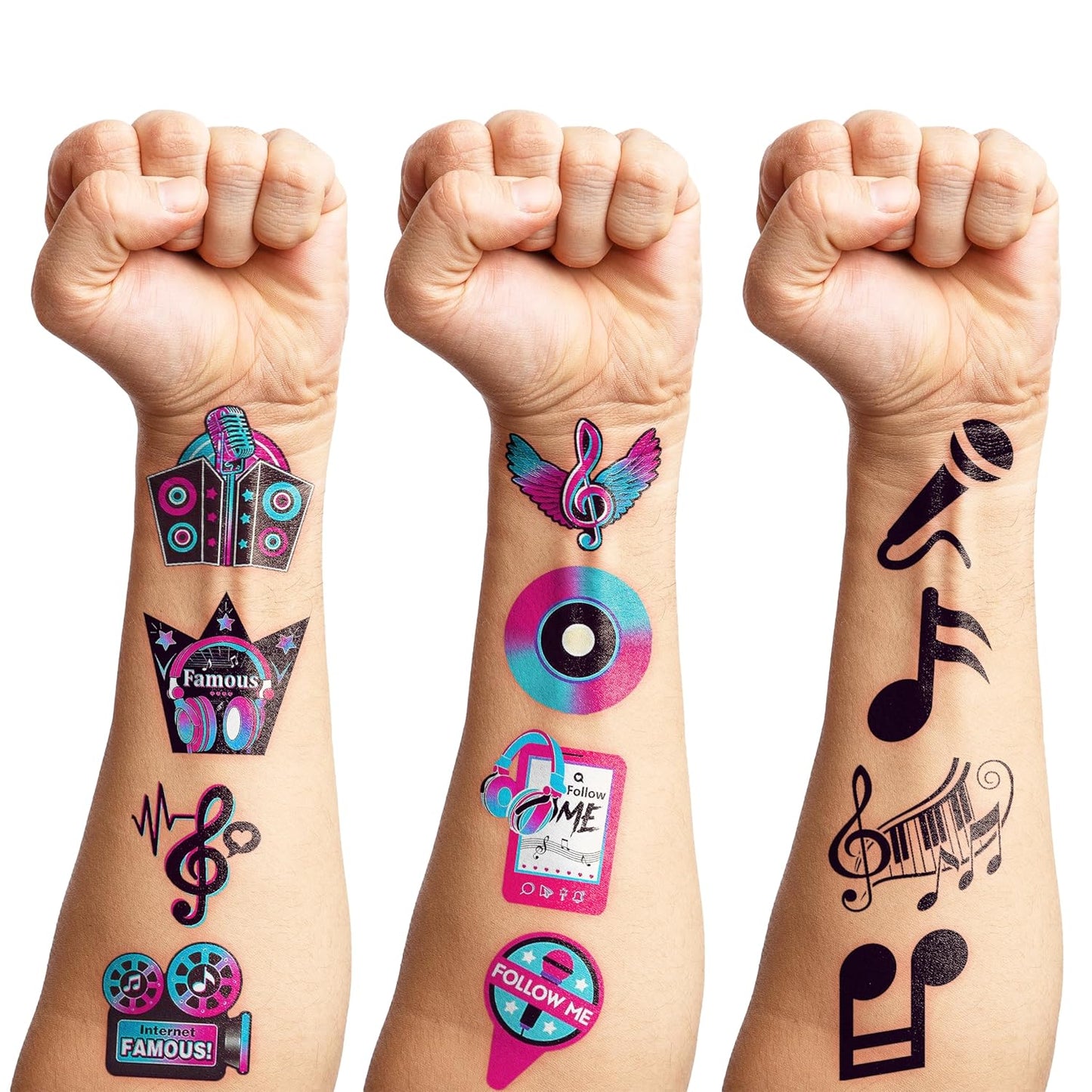 (96PCS) Music Note Notes Musical Motivational Pre-Cut Temporary Tattoos for Kids Birthday Themed Party Supplies Decorations Favors Super Cute Instrument Stickers Tattoo Gifts for Boys Girls Rewards