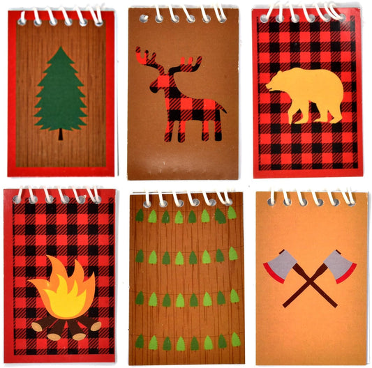Gift Boutique 48 Woodland Camping Mini Notepads Forest Animal Theme Bear Deer Campfire Spiral Notebooks for Kids Birthday Party Favors Handouts