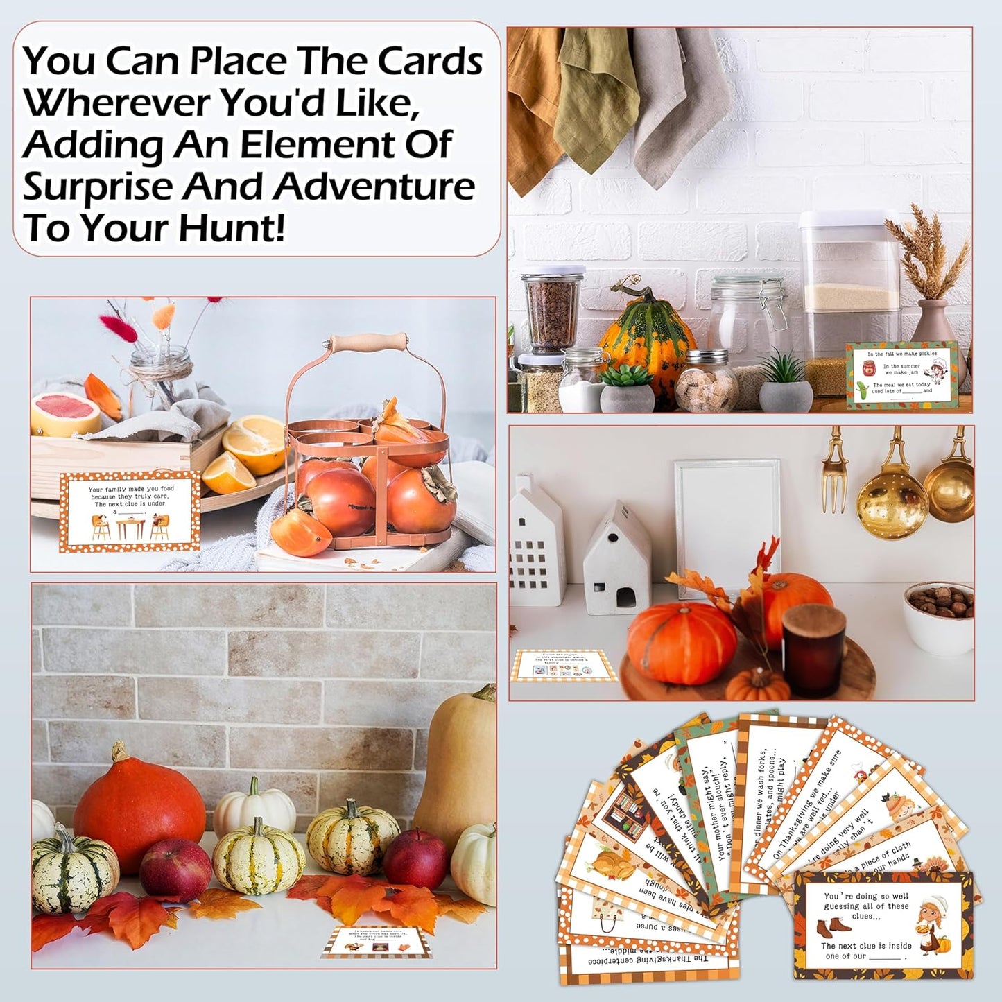 Thanksgiving Scavenger Hunt Games, Fall Holiday Treasure Hunt Clues Game Cards, Thanksgiving Party Games for Family Friend Groups, Fall Theme Party Decorations Supplies Favors,04