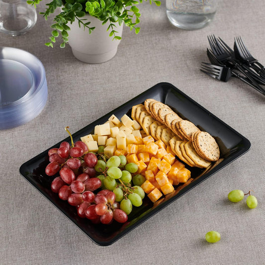 Plasticpro Plastic Serving Trays - Serving Platters Rectangle 10 X 14 Disposable Party Dish Crystal Clear Pack of 4