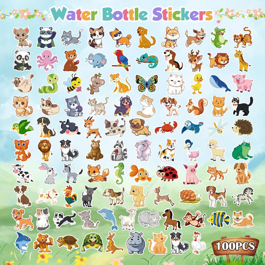 OHOME 100 PCS Water Bottle Stickers for Kids,Cute Animal Aesthetic Sticker Pack - Waterproof Vinyl Kawaii Stickers for Girls Boy Classroom Prizes,Party Favors for Scrapbook, Laptops, Journal,Birthday