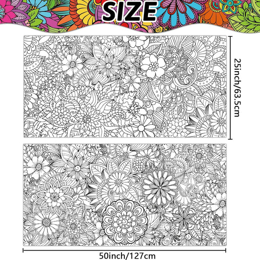 2Pack Jumbo Mandala Coloring Posters 50x30Inch Large Spring Mandala Flower Coloring Page Giant Mandala Coloring Tablecloth Wall Decor for Kids Teens Children Adults Art Craft Activity Party Supplies