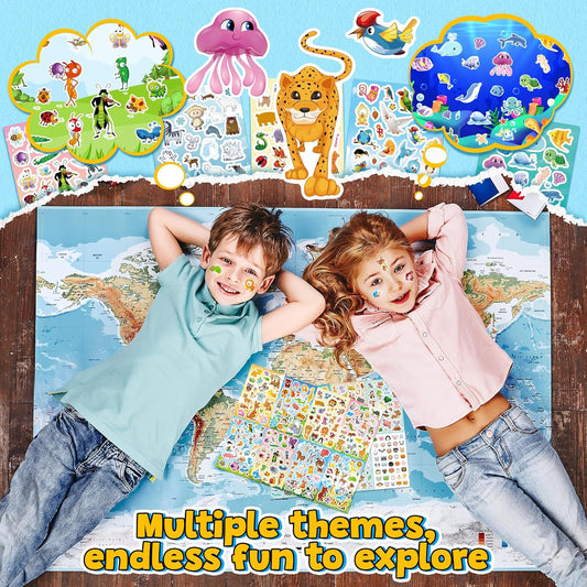 Sinceroduct 64 Sheets Stickers for Kids, 1800+pcs Animal Sticker, 16 Animal Themes Water Bottle Stickers, Scrapbooking Party Favors Classroom for Kids, Children, Teacher, Parent