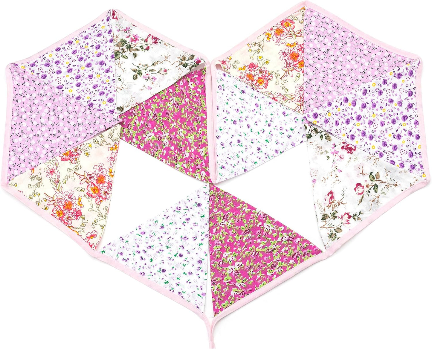 LOVENJOY Pink Floral 100% Cotton Bunting Banner for Girls Shabby Chic Wedding Birthday Decoration