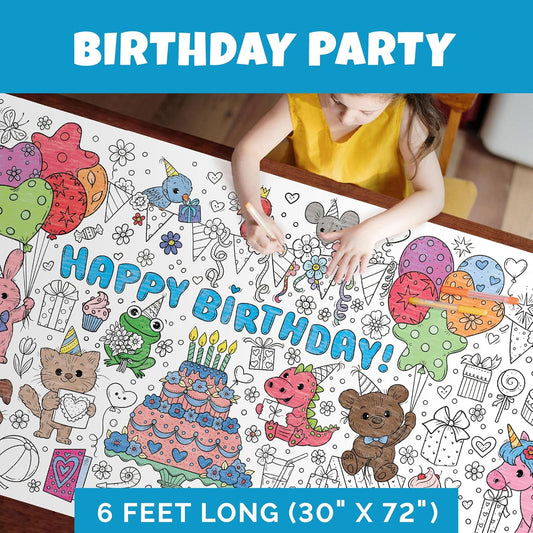 Birthday Coloring Activity Poster for Families - 30 x 72 inches Table Size Jumbo Banner for Holiday Family Gatherings, Parties, or Events