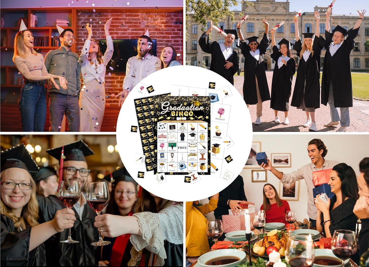 Graduation Bingo Game Cards, Black Gold Graduation Bingo Games, Graduation Game for 24 Players, Grad Party Activity Games for Family Friends, Holiday Party Favors Supplies Decorations -A26