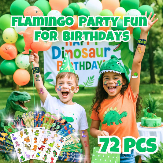 Cherisnowy 72 PCS Dinosaur Party Favors 48PCS Tattoos 24PCS Slap Bracelets Wristbands Perfect for Dino Themed Birthday Baby Showers or Classroom Rewards Ideal Decor and Gifts for Girls and Boys