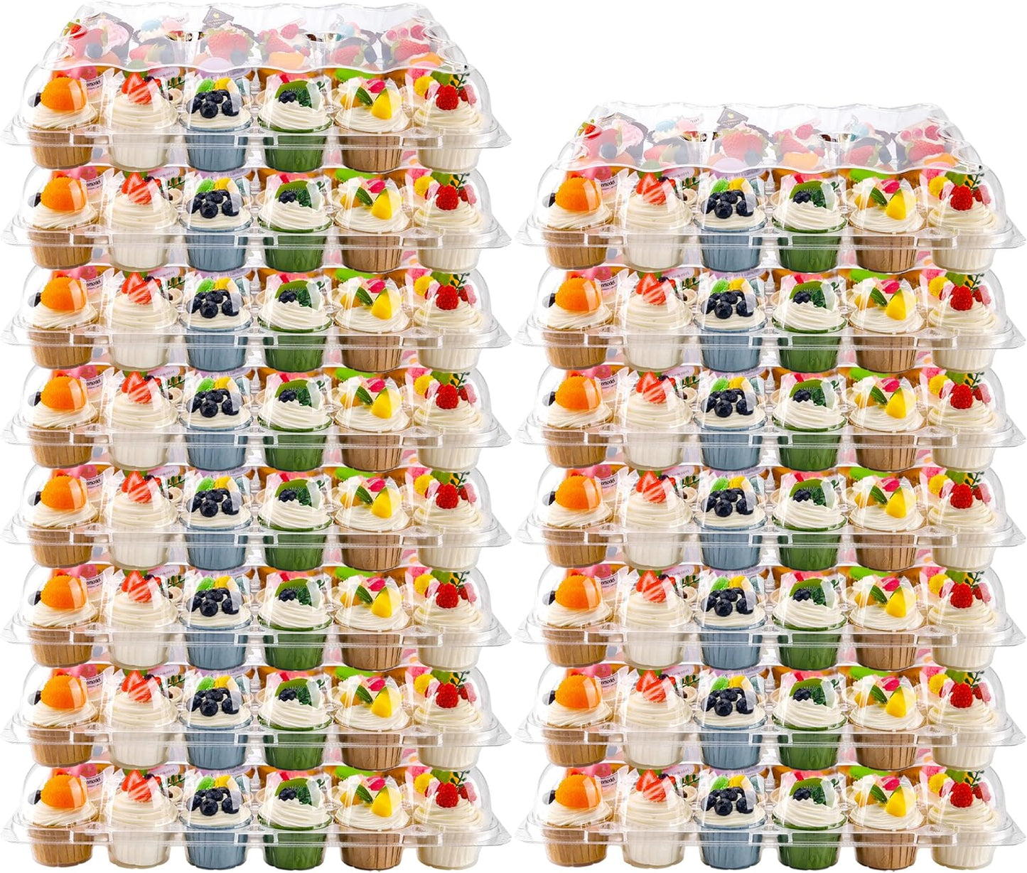 NPLUX 24 Count Cupcake Containers 10 Pack Cupcake Holders with Detachable Tall Dome Lids Clear Plastic Stackable Cupcake Boxes for 240 Cupcakes, BPA Free, Standard Size