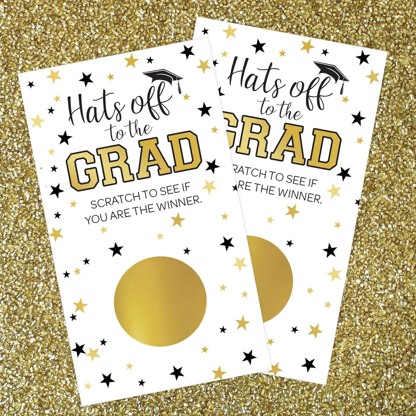 DISTINCTIVS Scratch Off Graduation Party Game, Black and Gold, Graduation Games for Parties Class of 2026, 30 Cards