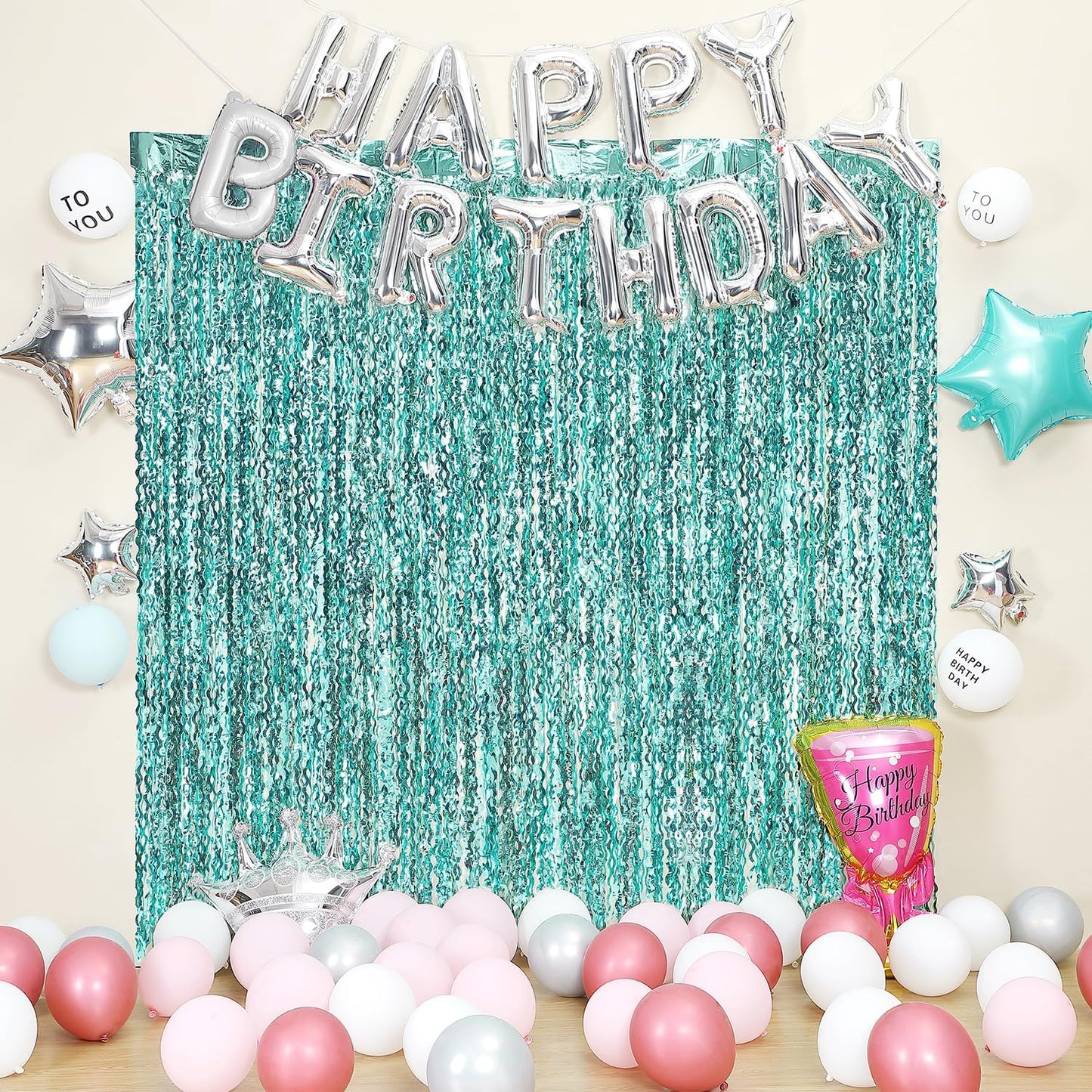 3 Pack Colorful Foil Fringe Curtain Backdrop - 6.6 x 3.3 ft Wavy Rainbow Tinsel Backdrop Curtain Metallic Streamers Iridescent Holiday Photo Booth Party Decorations
