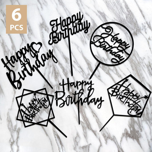 6-Pack Gold Cake Topper Set, Double-Sided Glitter, Acrylic Happy Birthday Cupcake Toppers, Birthday Decorations for Children or Adults.