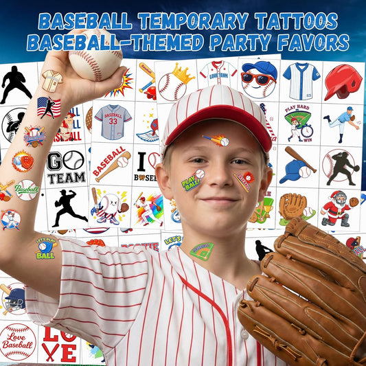 96PCS Baseball Temporary Tattoos Stickers - Baseball Birthday Party Favors Sport Themed Birthday Party Decorations Accessories Supplies Gift Idea For Kids Teens Teamate Adult Classroom Prizes Rewards