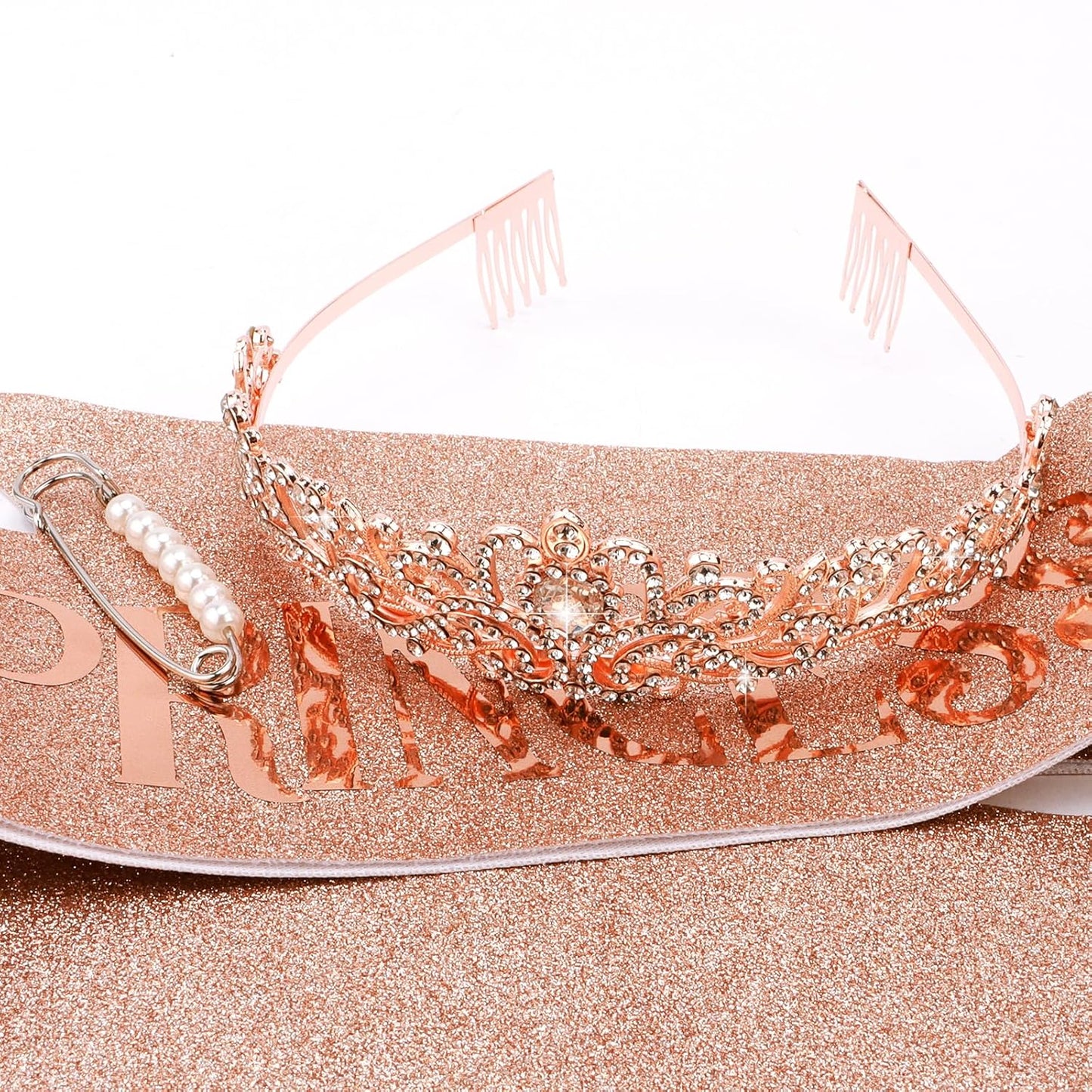 CIEHER Princess Crown and Birthday Sash Set, Pink Tiara for Women, Birthday Decorations for Girls, Gifts
